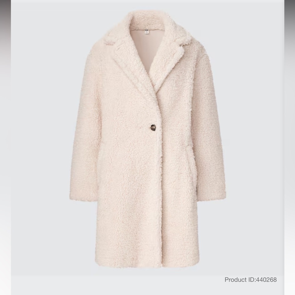 UNIQLO Pile-Lined Fleece Tailored White Long Coat Jacket Women’s Size Small